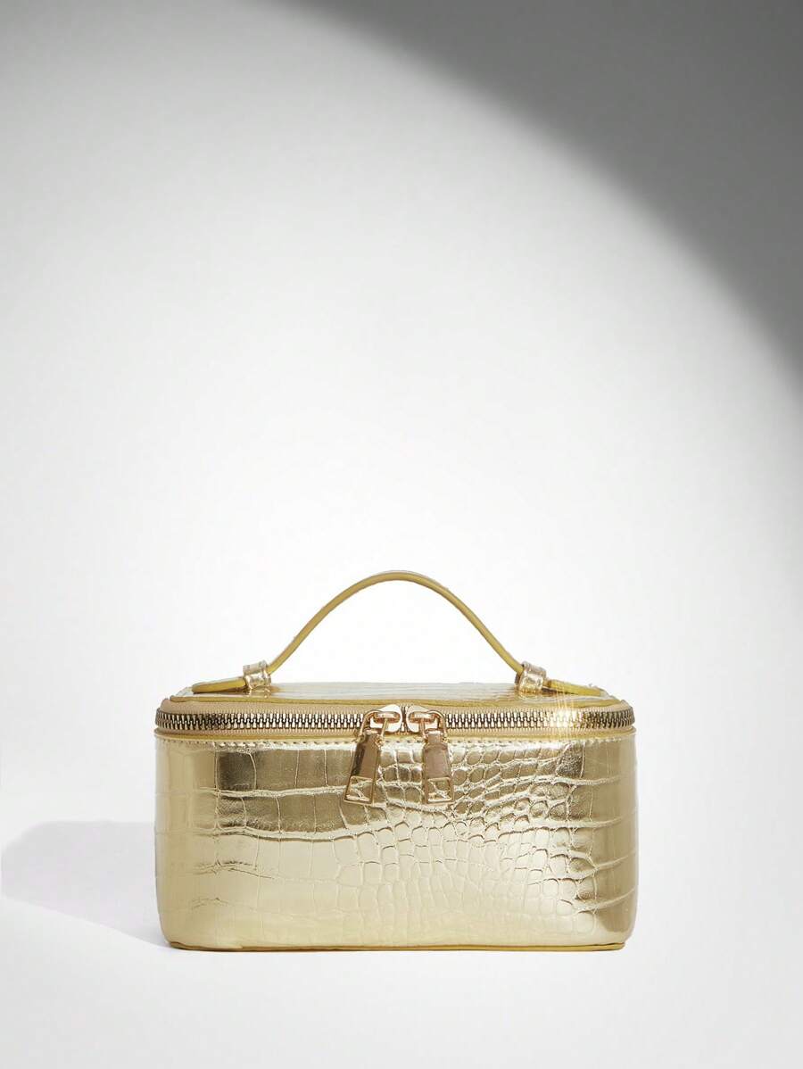 SHEIN BAE 女士金色拉链设计时尚手提包,适合日常使用 - 金色 - 查看 1