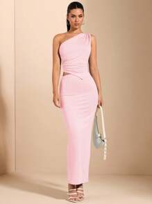 SHEIN BAE 2 件套女士不对称细肩带背心和紧身铅笔裙，极简主义日常装