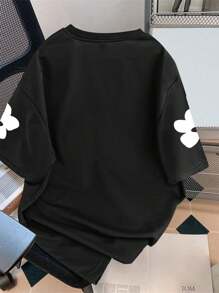 Claim Dot 男士休闲花卉印花短袖T恤，夏季 - 黑色 - 查看 4