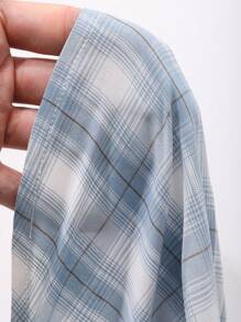 DAZY 年轻女孩格子休闲百搭长袖衬衫，秋季服装 - 藍色 - 查看 7