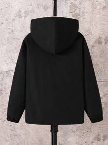 SHEIN Boys Casual Everyday Versatile Comfortable Letter Graphic Print Hoodie Jacket, Lightweight Loose Fit For Tweens Suitable For Birthday Parties, Evening Parties, Performances, Weddings, Baptisms, Opening Ceremonies Daily Suitable For Daily Use Suitable For School Suitable For Travel Suitable For Sports Suitable For Autumn And Winter Black Jacket Zipper Kids Kids Hooded Jacket Boys Zip Up Jacket Kids Zip Up Jacket Boys Black Jacket Fall - Black - View 2