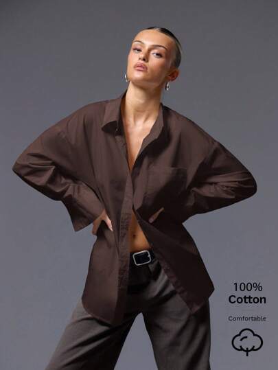 SHEIN x Gi Lancellotti MUSERA Camisa oversize con botones Vacaciones Casual Lindo Oversize Aeropuerto Playa Ropa de playa Otoño Vuelta al colegio Trabajo Otoño Invierno Navidad, Elegante