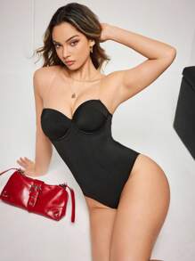 SuitURBody Bodysuit Feminino com Recortes em Tela e Acabamento Cruzado - Preto - Visão 2