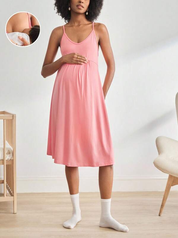 BloomMama Maternity Sleeveless Nursing Nightgown ,Fashion Loungewear Sleepwear Pajama Dress Sleep Shirt