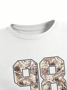 SHEIN 两件套少女迷彩印花休闲套装，短袖上衣和运动裤，适合学校、校园、大学穿着。 - 彩色 - 查看 3