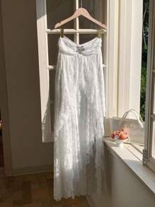 Comfortcana Women's Beach Elegant Solid Color Lace Backless Halter Dress, Summer Business Casual Dress For Women,Bohemian CLothes