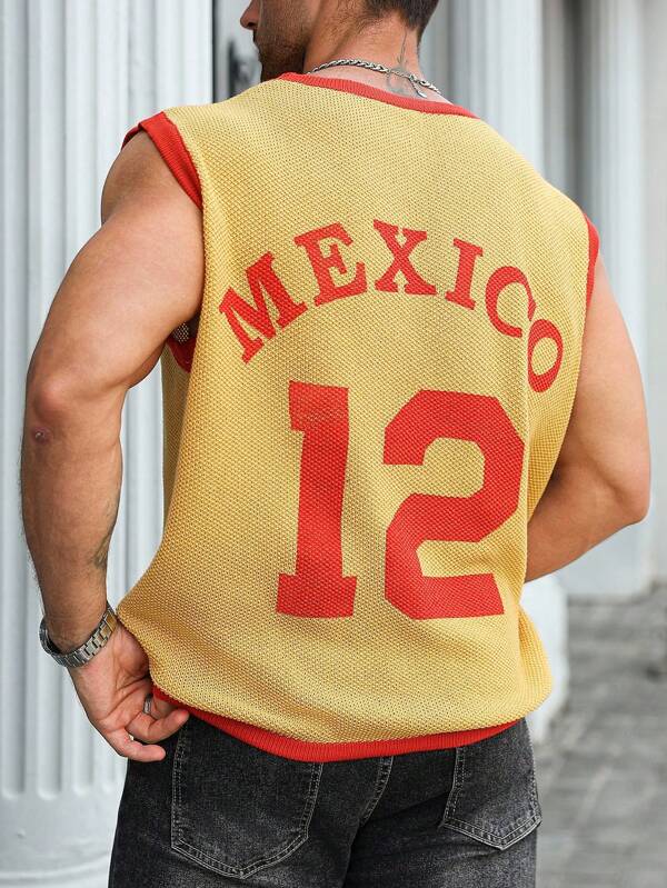 Manfinity CityGents Plus Size Men's Casual Letter Graphic Knit Sweater Vest