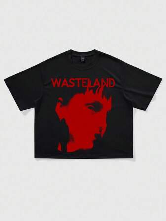 Grunge Punk Camiseta casual de manga corta y cuello redondo con estampado de letras y números, versátil para el verano para hombres