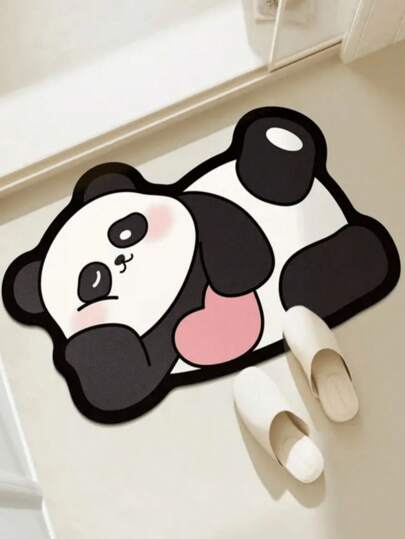 SHEIN 1Pc Ultra-Absorbent Non-Slip Bath Mat With Cute Panda Design - Soft, Quick-Dry Diatomaceous Earth Rug For Shower, Bathtub & Outdoor Use - Machine Washable Polyester Carpet For Home & Bathroom Decor Outdoor Rug Door Mat Summer Bathroom Accessories