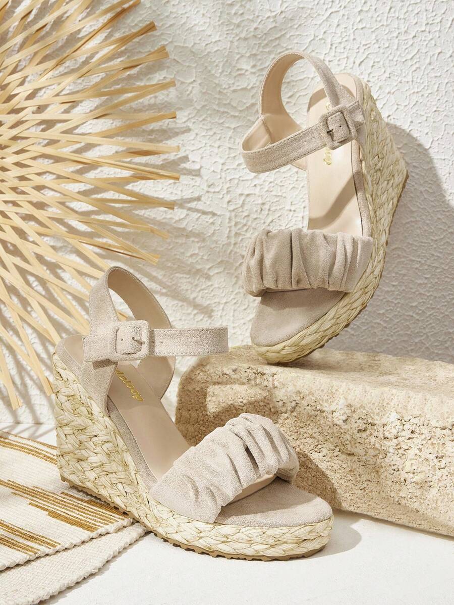 Styleloop Giày đế xuồng đế xuồng dệt dây thừng cho nữ, phong cách nghỉ dưỡng BOHO Chic Retro Mỹ miền Tây Lễ hội âm nhạc giày đế dày - Màu be - Xem 1