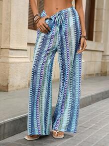 Swim Vcay Conjunto de top y pantalones de kaftan con cordón de mujer para el verano, estilo bohemio, para la playa y resort