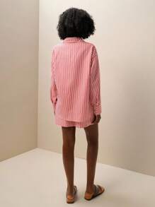 Zolique 女士休闲条纹衬衫和短裤两件套 - 彩色 - 查看 2