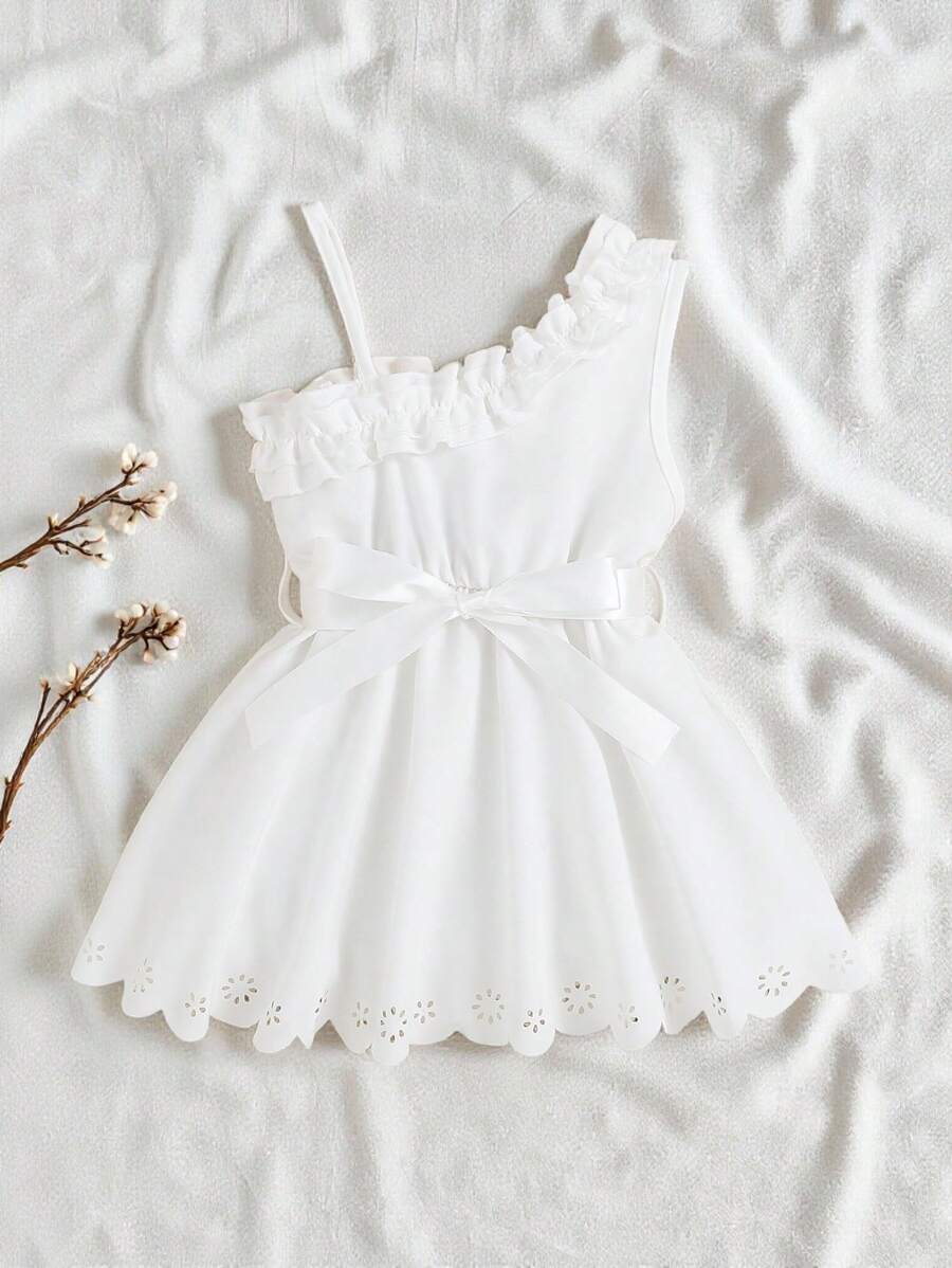 SHEIN Đầm không tay dây mảnh dễ thương thanh lịch cho bé gái, thích hợp cho các buổi đi chơi, ngày lễ, chụp ảnh, họp mặt gia đình và tiệc tùng vào mùa xuân/hè - trắng - Xem 1