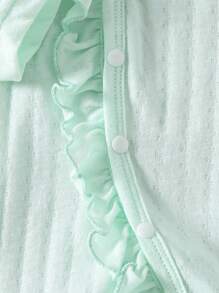 2 件新生儿舒适家居服，甜美可爱提花白色和浅绿色长袖连脚连体衣套装 - 彩色 - 查看 4