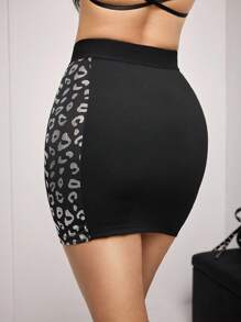 Women Leopard Print Bodycon Mini Skirt - Black - View 3