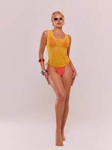 MUSERA Sexy Yellow Mesh Fitted Tank Top Summer Holiday Ibiza Beachwear For Spring Vacation Euro Summer Sheer
