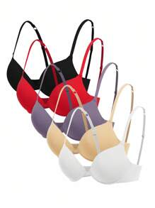 Ocili Leisure 5pcs/Set Minimalist French Style Wired Padded Bra, Lift & Enhance For Small Bust - Multicolor - View 7