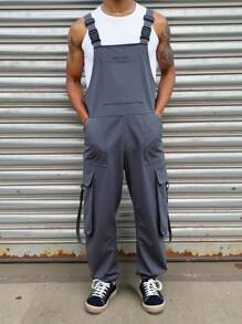 Manfinity Homme 男式纯色宽松工装口袋背带裤