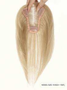 10英寸女士假发片，真人发丝，适合头发稀疏的女性；3.5*4英寸蕾丝假发片，带刘海，夹式接发片 - S27 - 查看 2