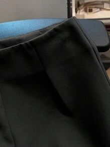 Franclia 休闲高腰纯色百搭女式短裤 - 黑色 - 查看 5