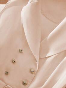 GlowEve CURVE Plus Size Women Elegant Casual Lapel Collar Metal Double Breasted Dress - Beige - View 3