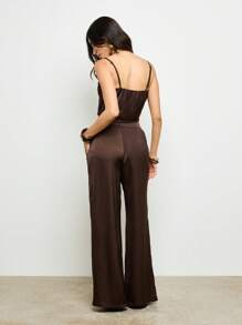 AiiRZ Höst/Vinter Rynkad Korsettmodell Bustier Topp Vida Ben Palazzo Kombinerat Set Fest/Kväll Outfit - Brun - Visa 2