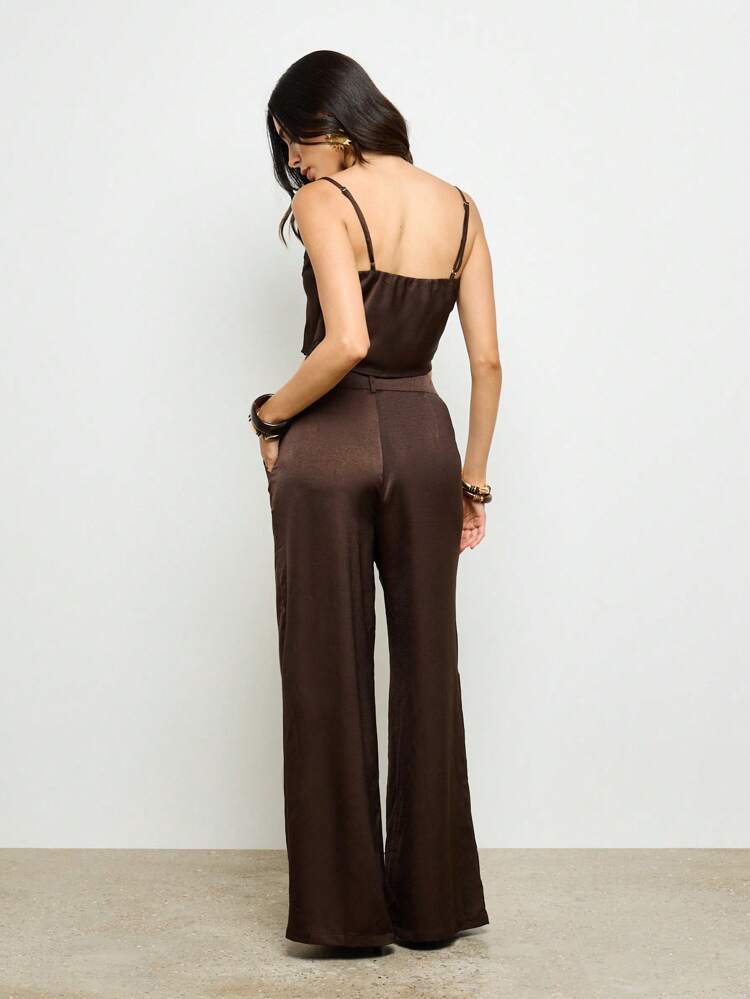 Ruched Corset Style Bustier Top And Wide Leg Palazzo Two Piece Outfit