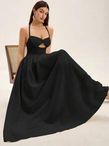 GENKIRA Đầm Maxi Xòe Ôm Body Thiết Kế Cao Cấp Dây Cong Dây Buộc Ngực Khoét Hở Eo Thời Trang Mới Cho Nữ - màu đen - Xem 2