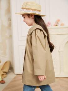 DAZY 年轻女孩休闲韩版翻领中长夹克，秋季衣服 - 卡其色 - 查看 6