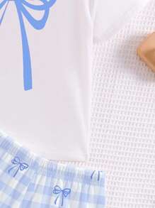 SHEIN Leap Crew 青少年女孩休闲宽松简约圆领短袖短裤睡衣套装，适合春夏季 - 彩色 - 查看 5