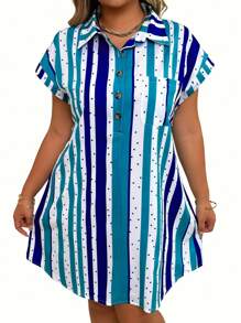 SHEIN EMERY ROSE CURVE Elegant Striped Print Sleeveless Casual Versatile Long Dress - Multicolor - View 4
