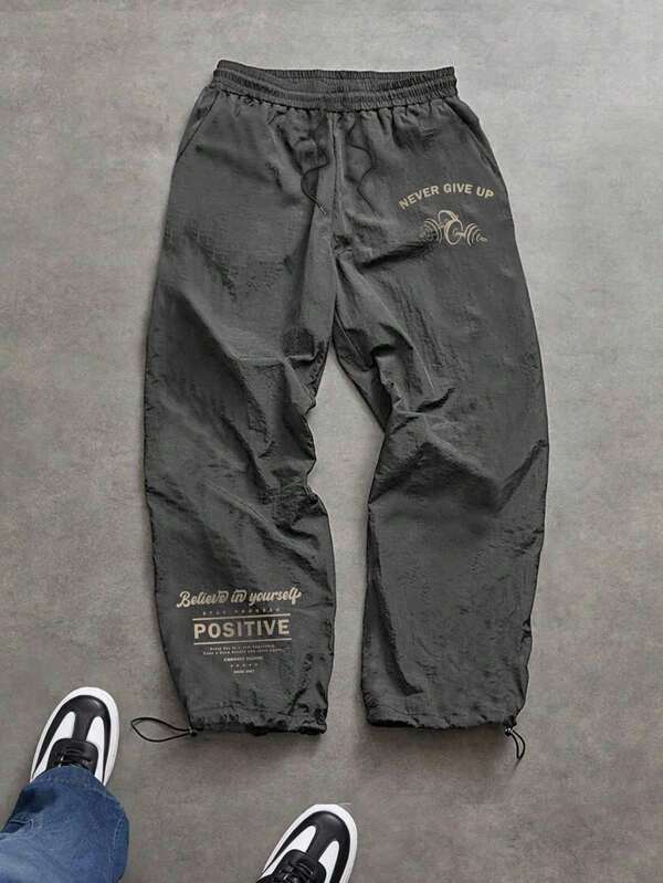 Sport MetroGents Bărbați pantaloni sport casual lejeri cu imprimeu de litere și cordon, pantaloni de alergare respirabili, toamnă și iarnă