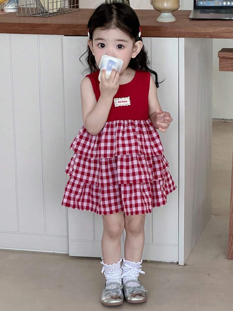 カラーブロック ラウンドネックノースリーブドレス Dazy Kids トドラーガールズ カラーブロック チェック柄