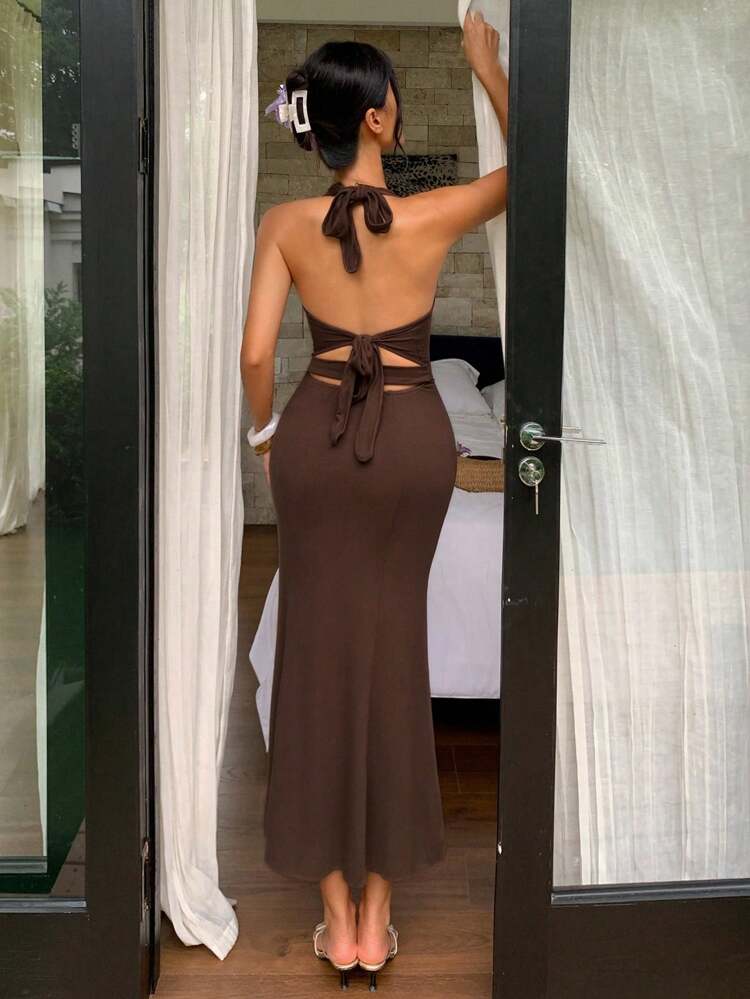 Women's Sexy Backless Halter Neck Dress, Summer Maxi Dress
