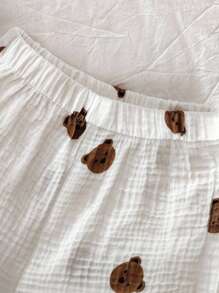 SHEIN Vintaside Kids 2pcs Baby Boy Cartoon Bear Print Short Sleeve Single-Breasted Top And Shorts Casual Outfit Set - White - View 7