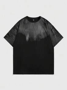 ROMWE MEN Street Life Men's Color Block Round Neck Short Sleeve T-Shirt & Drawstring Waist Shorts Set - Black - View 7