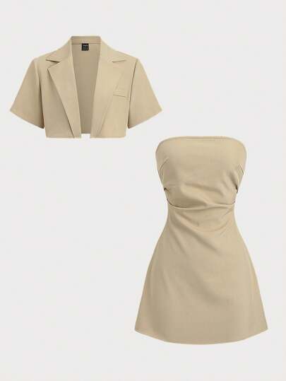 Sweetra French Design Mini Suit Set, Sexy Bustier Dress Women Suit