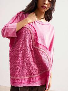 Bohemela Women's Casual Solid Color Knit Round Neck Short Sleeve Loose Wash T-Shirt Pink Top Pink Sweater Pink Shirt Embroidered Top Womens Pink Top
