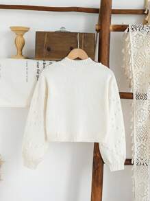 SHEIN Vintaside Kids Girls New Complex Crafted Wavy Ball Knitted Cardigan Long Sleeve Girls Cardigan Sweater Girl Cardigan Sweater Little Girls Button Up Sweater Girls White Cardigan Bobble Knit Cardigan Fall Winter