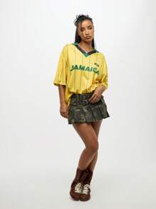 SUMWON WOMEN 带双扣腰带的褶皱迷你裙军事战斗风格节日时尚秋冬溜冰者春夏斜纹布 - 彩色 - 查看 4