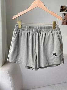 Comfortcana Graue lässige Damen Shorts mit Fahrerad-Muster, locker geschnitten, für den Sommer