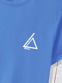 Manfinity Homme Men's Casual Geometric Print Short Sleeve T-Shirt, Summer - Blue - View 3