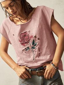 Bohemela قميص نسائي بأكمام قصيرة وياقة مستديرة وتصميم منقط وألوان سادة، موضة الصيف