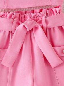 2 pièces Ensemble fille (petit) - Débardeur rose avec décoration florale 3D et ceinture de taille, ensemble short, été
