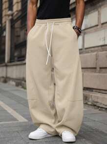 Manfinity Hypemode Men's Solid Color Drawstring Waist Pocket Casual Wide Leg Sweatpants
