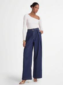 Daynim Quần Jeans Denim Ống Rộng Túi Xanh Navy Thường Ngày Cho Nữ - Rửa tối - Xem 6