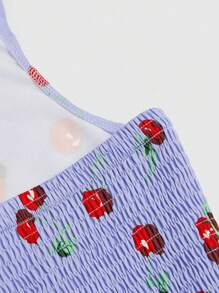 Sweetra Plus Size Halter Waist Cinching Cherry Print Sleeveless A-Line Dress - Multicolor - View 5