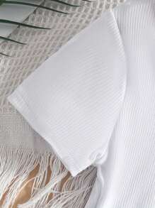 Sparklyn 青春期前女孩百搭纯色针织连体裤，百搭街头风格，短袖，春夏季