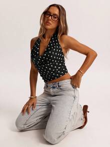 SHEIN BAE 棕色网眼简约背心，垂坠领口，适合街头、通勤、休闲、约会、与朋友聚会、意大利度假，适合任何场合，春夏季