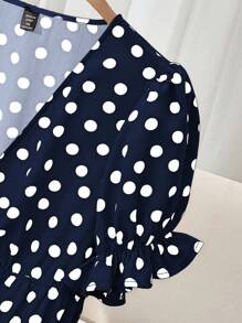 CosyJoli Plus Size Polka Dot Short Sleeve Shirt, Fashionable For Summer - Navy Blue - View 5